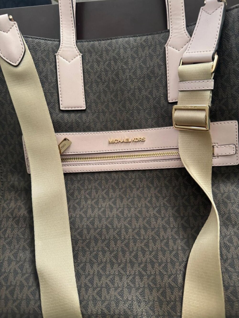 Michael Kors Kenly Large Tote MK Logo Signature PVC Bag Powder Blush Pink Brown - Picture 10 of 10